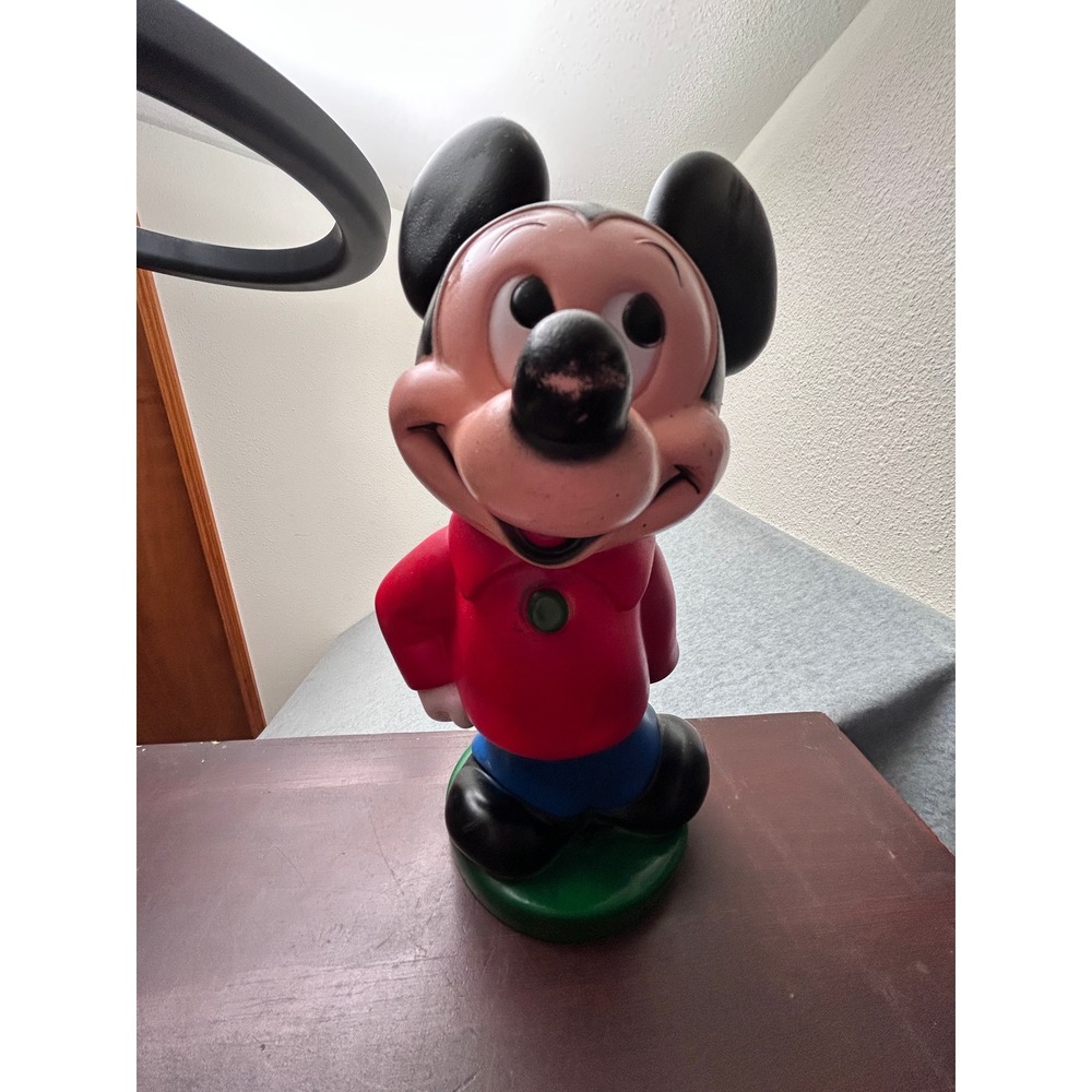 Vintage Disney Mickey Mouse Vinyl Coin Bank Play Pal Plastics 10.5 Inch